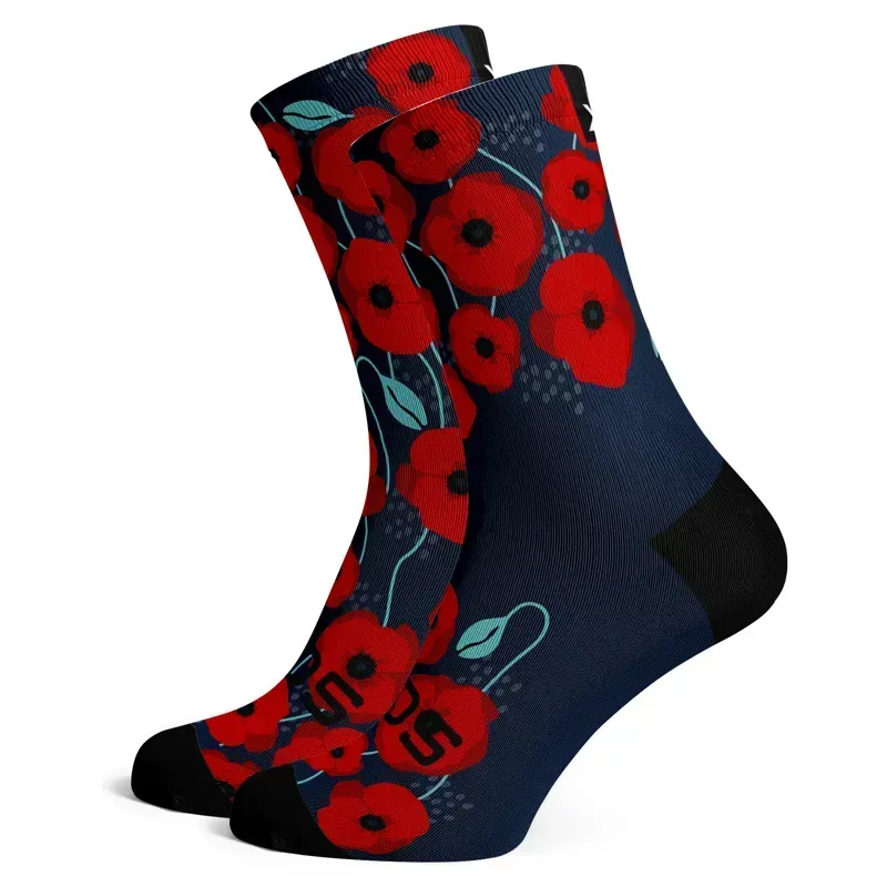 Sox Footwear Premium Crew Socks in Poppy Tropicals/Navy